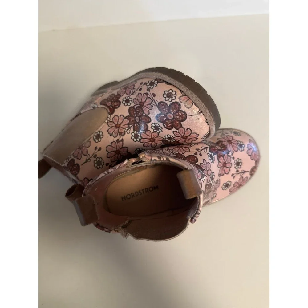 Nordstrom Pink boho floral print toddler chelsea boots